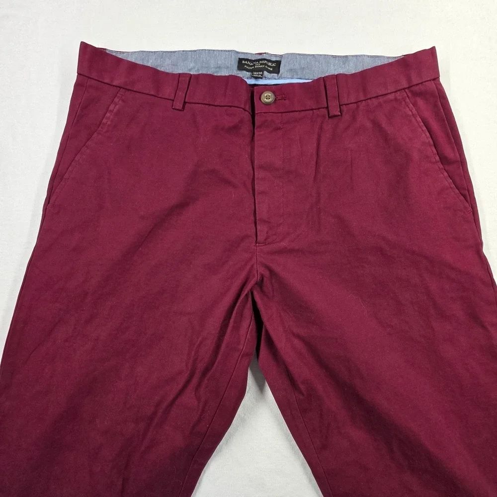 Banana Republic Fulton Skinny Chino Mens 36x30 Burgundy Maroon Flat Front Pants